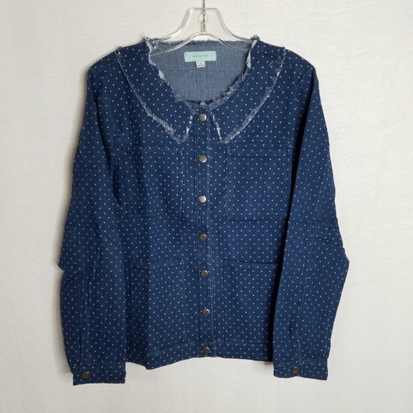 NEW Denim Polka Dot Womens Stretch Jean Jacket NWT - Picture 1 of 6